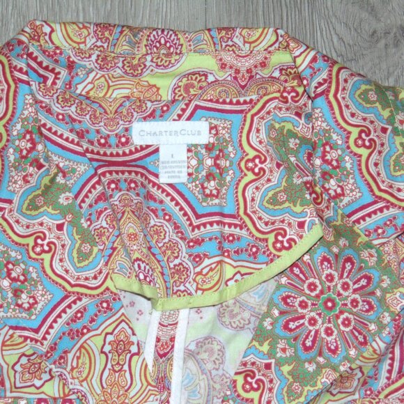 Charter Club Womens Long Sleeve Blouse Top Large Cotton Multicolor Paisley - Picture 5 of 9